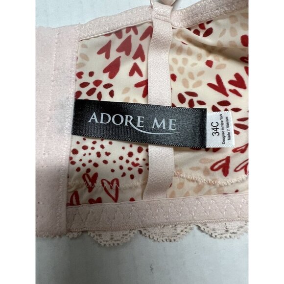 Adore Me Womens 34C Underwire Longline Bra Pink Hearts Padded - Picture 4 of 6
